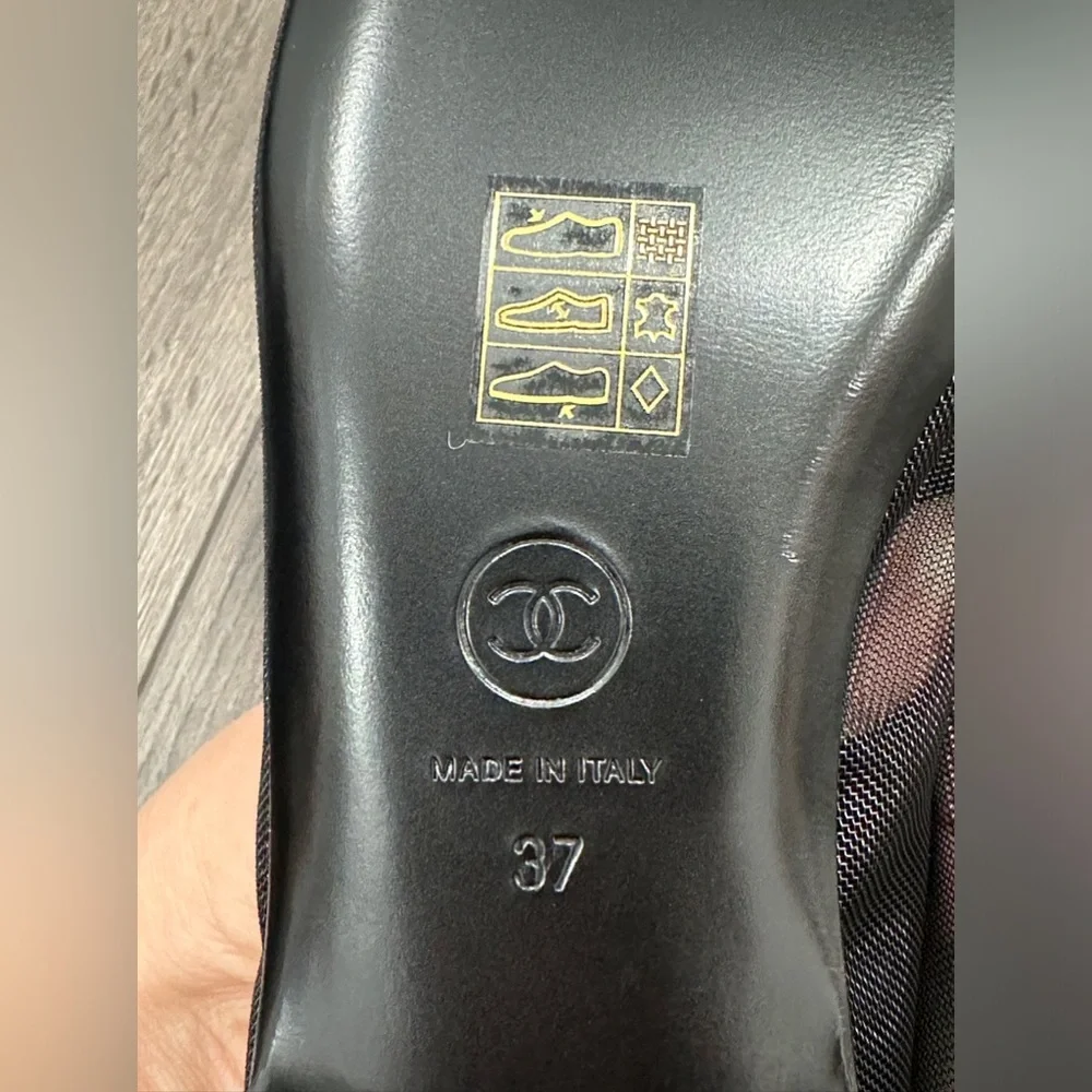 2025 CHANEL BLACK MESH BALLET FLATS BALLERINA SHOES 37 NEW - Picture 10 of 16